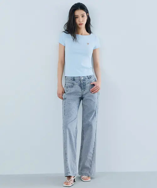 [GUESS] 1Color Paneled Detail LBL Bootcut Pants / 1color 절개디테일 LBL 부츠컷 OQ2D5125