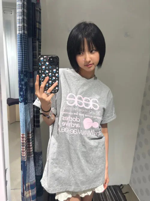 [AEAE] WEB LOGO T-SHIRTS [GREY/PINK]