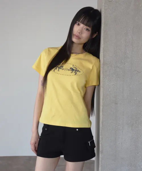 [PRENDA] LOODY SEMI CROP TEE YELLOW