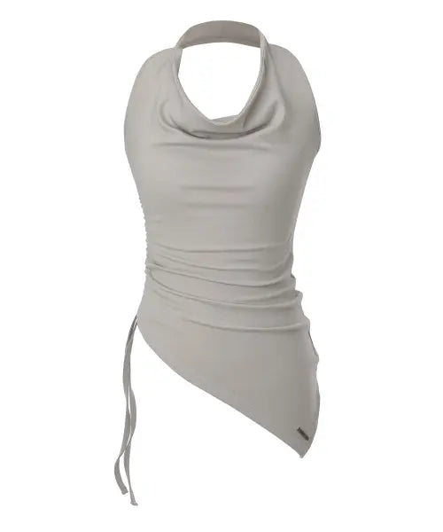 [INEGI] Asymmetric Shirring Halter Top (sand beige)
