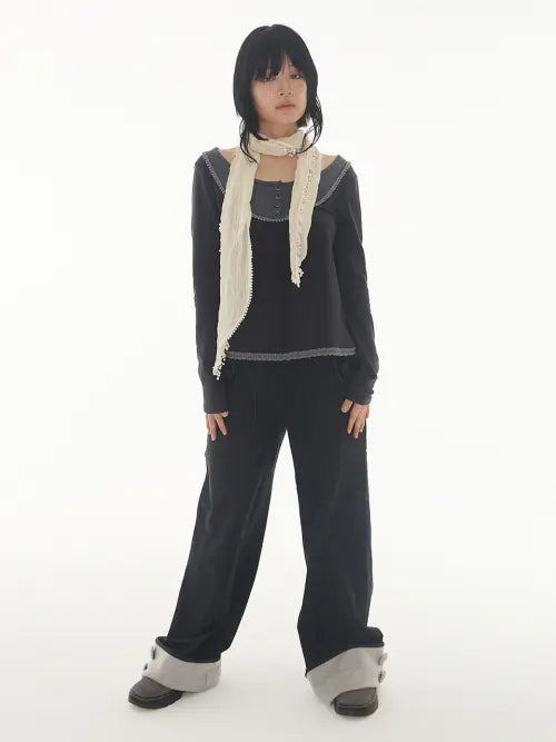 [EXPIRED GIRL] Roll-Up Button Pants Charcoal