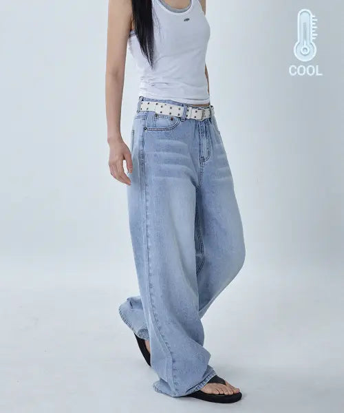 [MILLIONCOR] Summer Light Blue Loose Wide Denim Pants / [여름원단] 썸머 라이트블루 루즈 와이드 데님팬츠