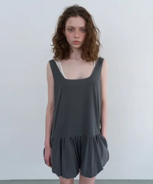 [OVERDUEFLAIR] COTTON BALLOON MINI DRESS_CHARCOAL
