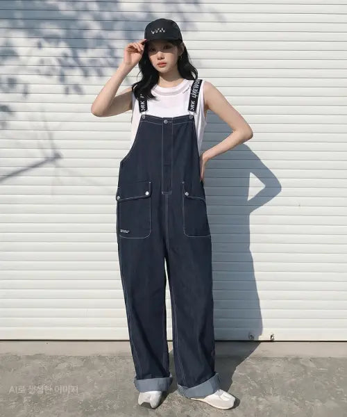 [LIFEWORK] Women's Denim Stitch Pocket Jumpsuit / 여성) 데님 스티치 포켓 점프수트
