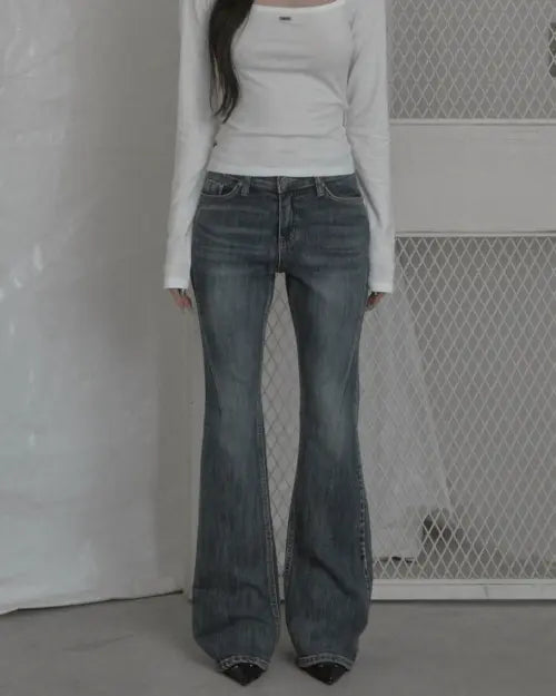 [KHAKIPOINT] Cutline Bootcut Jeans (blue)