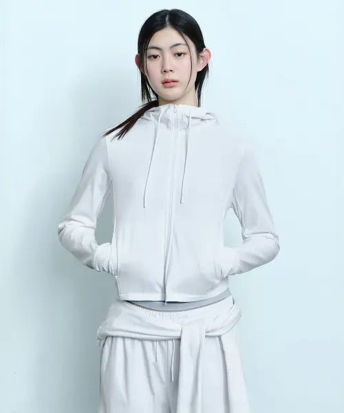 [MUSINSA STANDARD WOMAN] Women's UV Protection Cooling Jersey Hooded Zip-Up [White] / [UV 프로텍션] 우먼즈 쿨링 저지 후디드 집업 [화이트]
