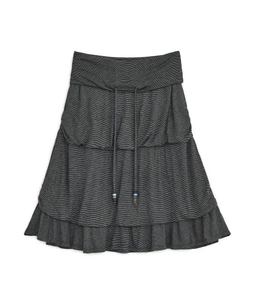 [HUG YOUR SKIN] Stripe flayered midi skirt (Black) / 스트라이프 플레어드 미디 스커트 (블랙)