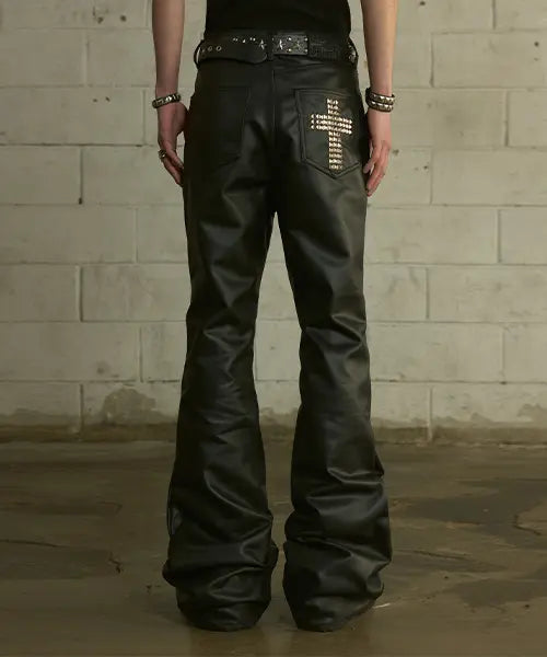 [LANARCHIVE] [0125] Cross Stud Leather Pants - Black / [0125] 크로스 스터드 레더 팬츠 - 블랙