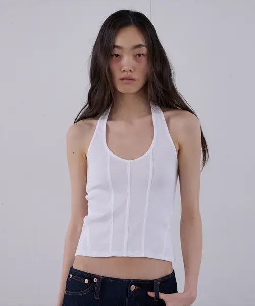 [ORDES] CORSET HALTER SLEEVELESS - WHITE / 코르셋 홀터 슬리브리스 - 화이트