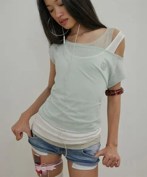 [SCULPTOR] Lazy Sleeveless Layered Tee Mint