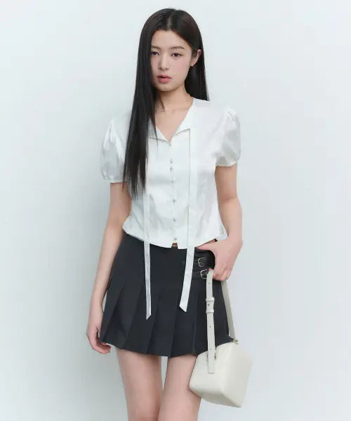 [MUSINSA STANDARD WOMAN] Women's Polka Dot Puff Sleeve Tie Blouse [Ivory] / 우먼즈 도트 퍼프 슬리브 타이 블라우스 [아이보리]