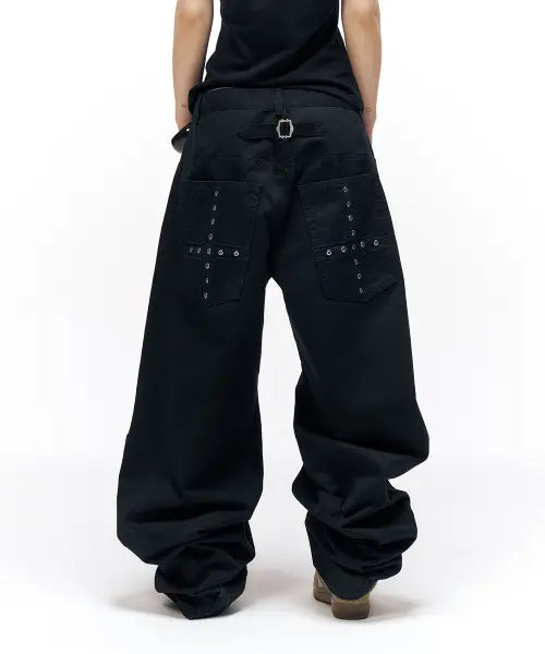 [SCHISM INDUCING] ENGINEERED CURVED PANTS BLACK