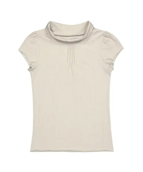 [BUTTONY] HALF-NECK PINTUCK SHORT SLEEVE T-SHIRT (IVORY)