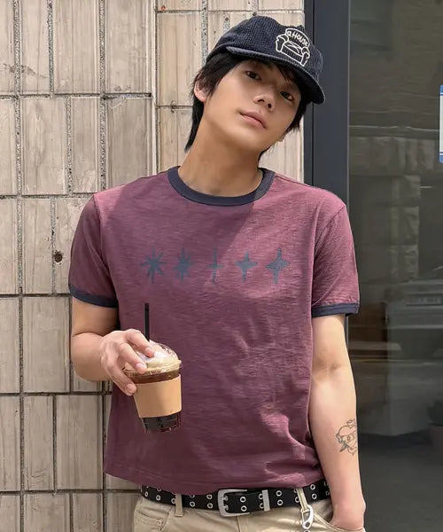 [KIIMUIR] Flash Move Ringer Crop Short-Sleeve T-Shirt_Burgundy / [크롭] 플래시무브 링거 크롭 반팔 티셔츠_버건디