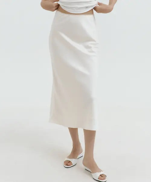 [LUCIR ZU] Flow Satin Long Skirt (cream)