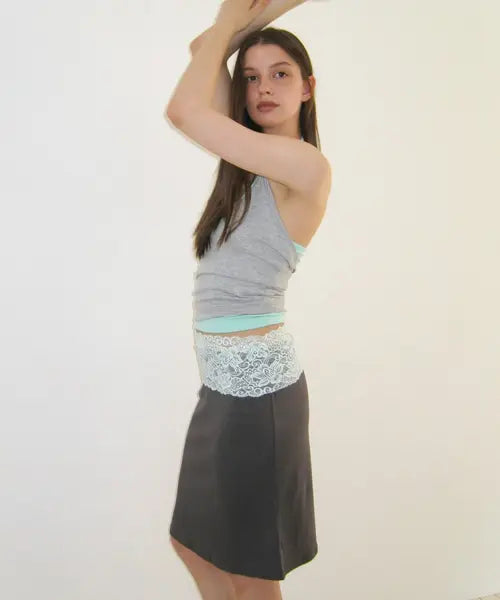 [ASURA] LACE WAIST SKIRT (CHARCOAL)