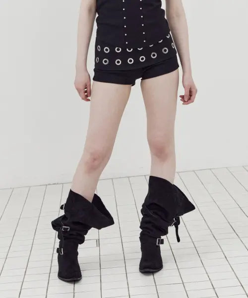 [SETUP-EXE] EYELET WAIST SHORT PANTS / BLACK