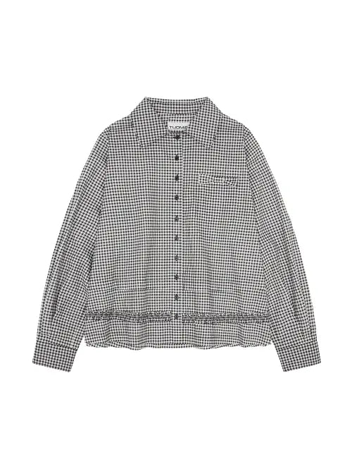 [TUOMIO] RUFFLE CHECK SHIRT [BLACK]