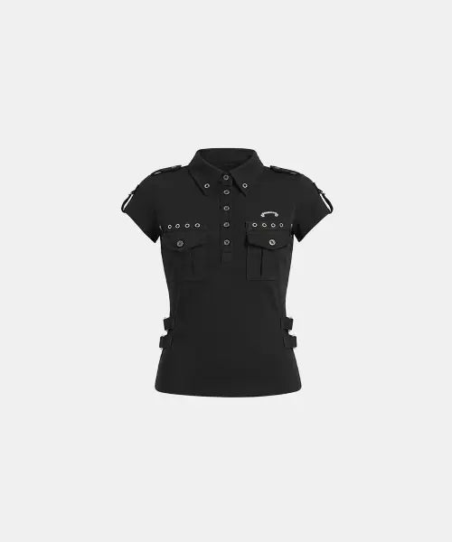 [BADBLOOD] Delta Utility Jersey 1/2 Polo - Black / 델타 유틸리티 져지 1/2 폴로 - 블랙