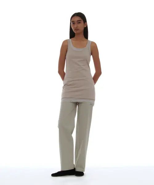 [PARTIMENTO WOMEN] PWC LACE TRIM 2-IN-1 SLEEVELESS DRESS TOP_STONE / PWC 레이스 트림 투인원 슬리브리스 드레스 탑_스톤