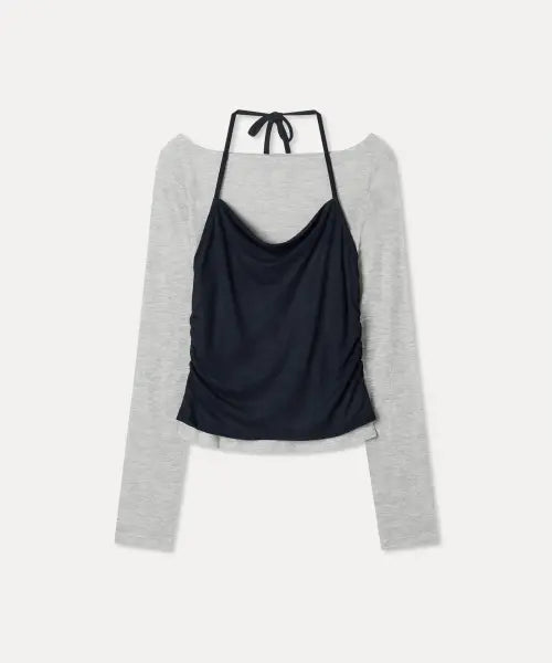 [MIXXO] Halter Layered Long Sleeve T-Shirt_MIWLWG911A / 홀터 레이어드 긴팔 티셔츠_MIWLWG911A