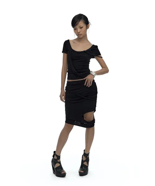 [KASHIKO] Peek-a-boo Strap Skirt Black
