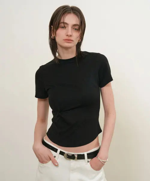 [GENERALIDEA] woman acetate twist half t-shirt [black] / 아세테이트 꼬임 반팔 티셔츠 [BLACK] / GF2LTS520