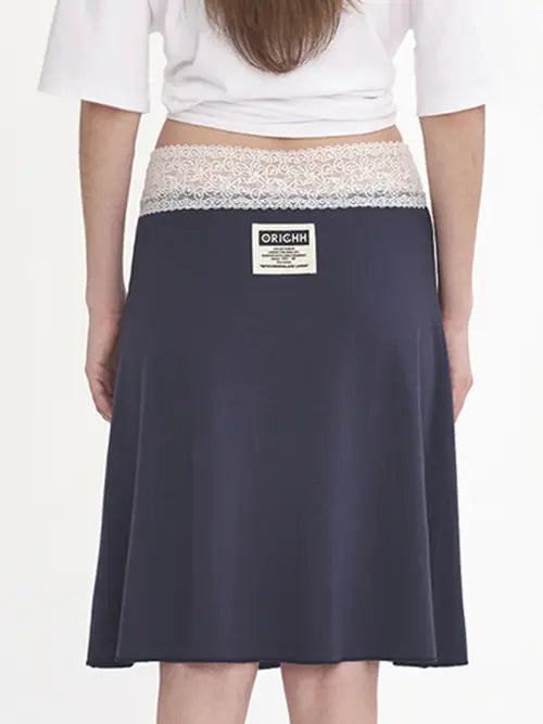 [ORIGHH] Lace Waistband Midi Skirt / 레이스 밴드 레이어드 미디스커트 (6color)