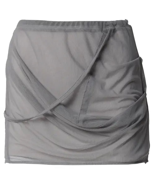 [FLAREUP] Draped Mesh Layered Mini Skirt (FL-265_Gray)