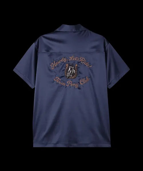 [NOISE] HORSE SATIN OPEN COLLAR SHIRT - NAVY / 홀스 사틴 오픈 카라 셔츠 - 네이비