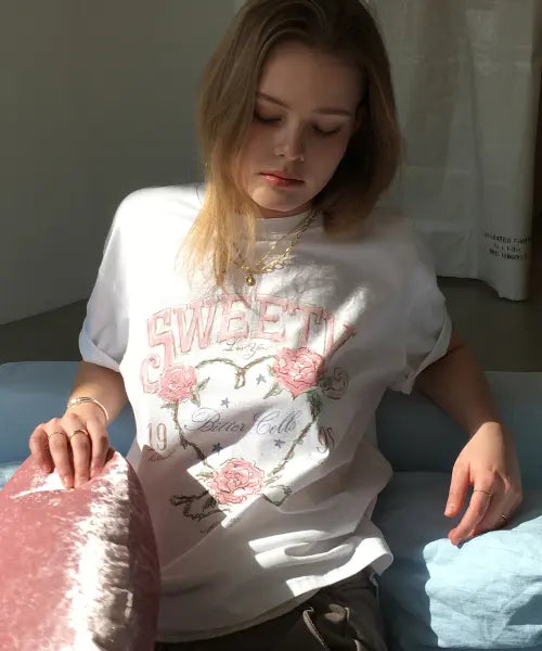 [BITTERCELLS] Rose Petal Tee-White / 로즈 페탈 티-화이트