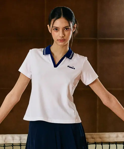 [diadora] Classic Tennis PK Collar Short Sleeve T-shirt - Off White / 클래식 테니스 PK 카라 반팔 티셔츠 우먼 OFF WHITE