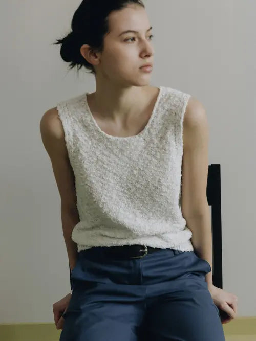 [LOEUVRE] Pure Cotton Soft Textured Knit Sleeveless Top SK6MP740_2color