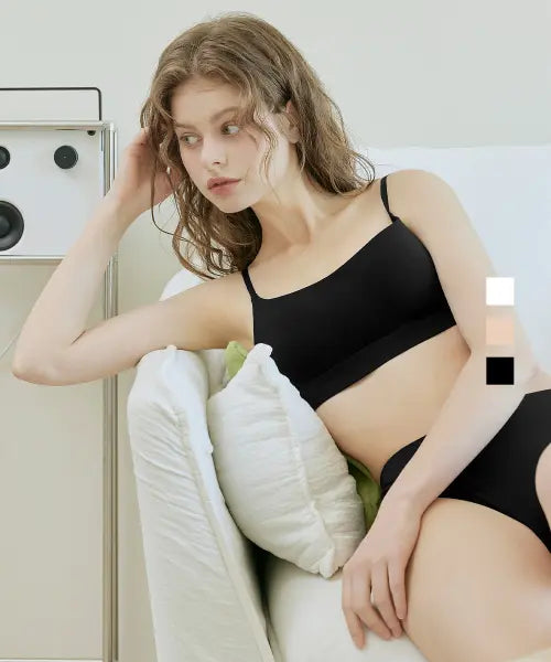 [HYGGE UNDERWEAR] Bear Scoop Neck Hookless Bra & Panty Set - 3 Colors / 베어 스쿱넥 후크리스 브라 팬티 세트 - 3Colors