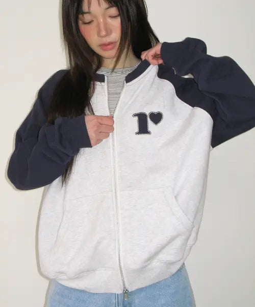 [RONRON] COLLARLESS RAGLAN ZIP UP WHITE MELNAGE