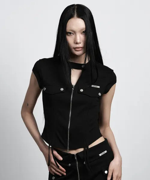 [AS YOU ARE] FOLDING POCKET SHIRRING ZIP-UP BLACK / 폴딩 포켓 셔링 집업 블랙
