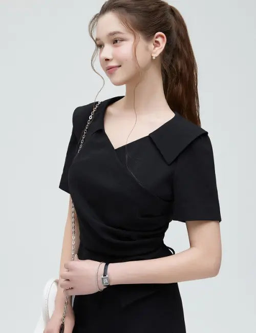 [ROEM] Open Collar Wrap Blouse RMBLG25NT2 / 오픈카라 랩 블라우스 RMBLG25NT2
