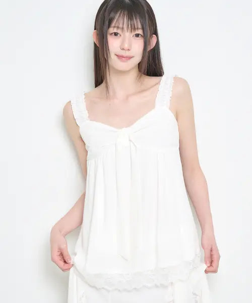 [ILLIGO] BOW CHIFFON LACE SLEEVELESS IVORY / 보우 쉬폰 레이스 슬리브리스 아이보리