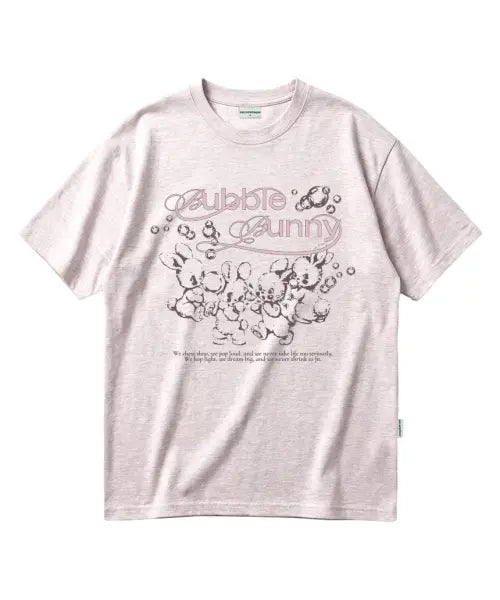 [ESCAPEFROM] Bubble Bunny Print Oversized Short-Sleeve T-Shirt (Melange Pink) / 버블 버니 프린트 오버핏 반팔티 멜란지핑크
