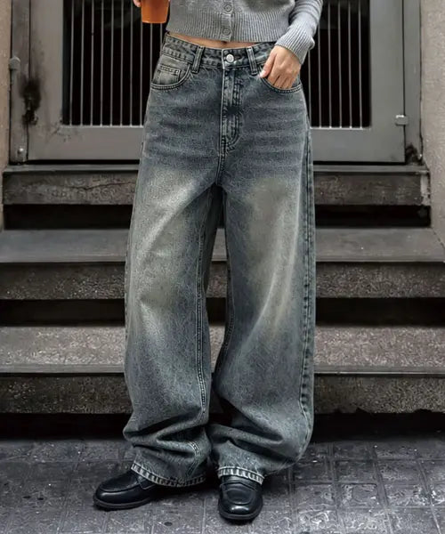 [NESPA STUDIO] Plain balloon wide-washed denim pants 9 Color [NSPD_2003] / 플레인 벌룬 와이드 워싱 데님 팬츠 9 Color [NSPD_2003]