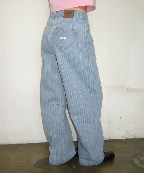[RONRON] STRIPE DENIM WIDE PANTS LIGHT BLUE