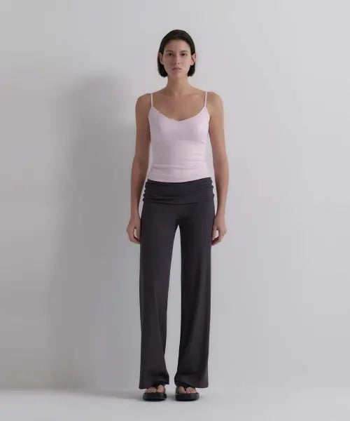 [AUBER] Foldable Ribbed Straight Pants - Dark Gray