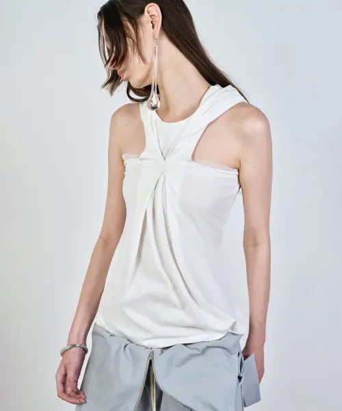 [NACHE] PINCHED HOODIE SLEEVELESS IVORY
