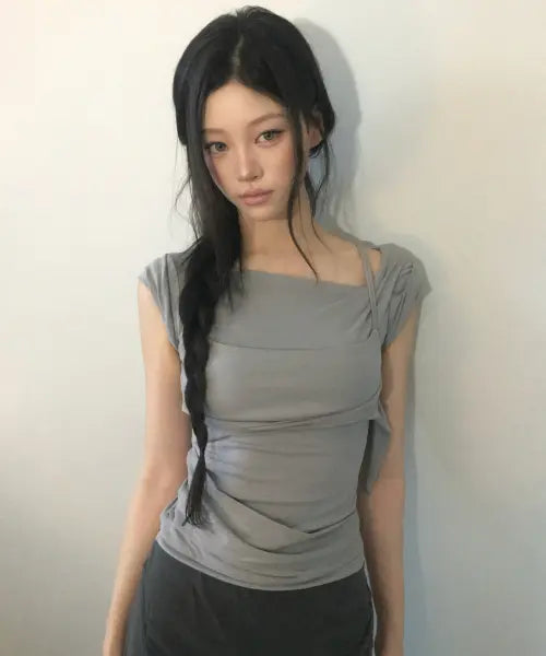 [FLAREUP] Layered Bustier T-Shirt (FL-108_Gray)