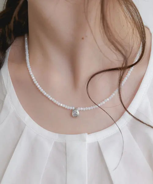 [HALDEN] petit stone necklace (N057_silverwhite)