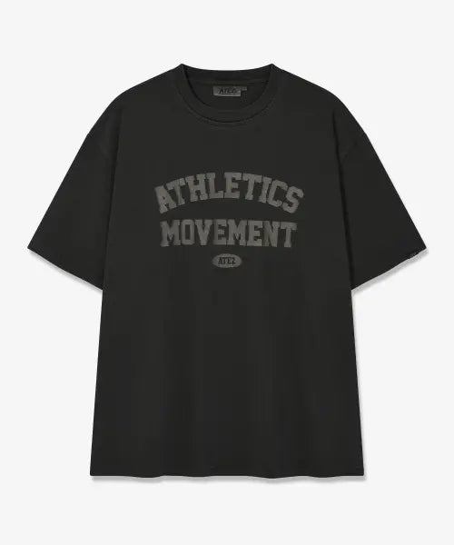 [ATEZ] Athletic Logo Print Oversized Short-Sleeve T-Shirt [Pigment Charcoal] / 애슬래틱 로고 나염 오버핏 반팔티 [피그먼트 차콜]