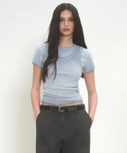 [MUSINSA STANDARD WOMAN] Women's Dirty Dyed Tank Top [Dusty Blue] / 우먼즈 더티 다이드 탱크 탑 [더스티 블루]