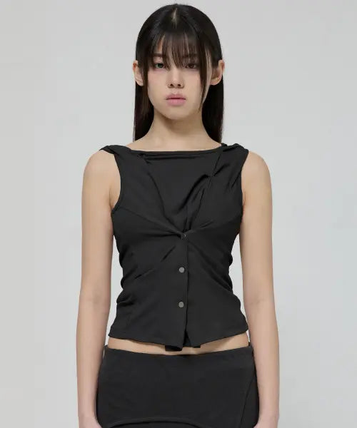 [FLAREUP] Asymmetric Snap Hoodie (FL-133_Black)