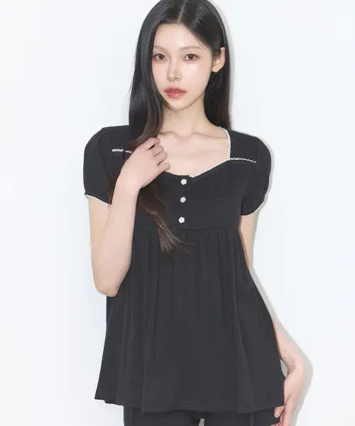 [ILLIGO] FLARE SHIRRING TOP BLACK / 플레어 셔링 탑 블랙