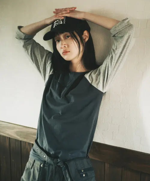 [OHESHIO] ROLL-UP DOT LABEL TEE, NAVY